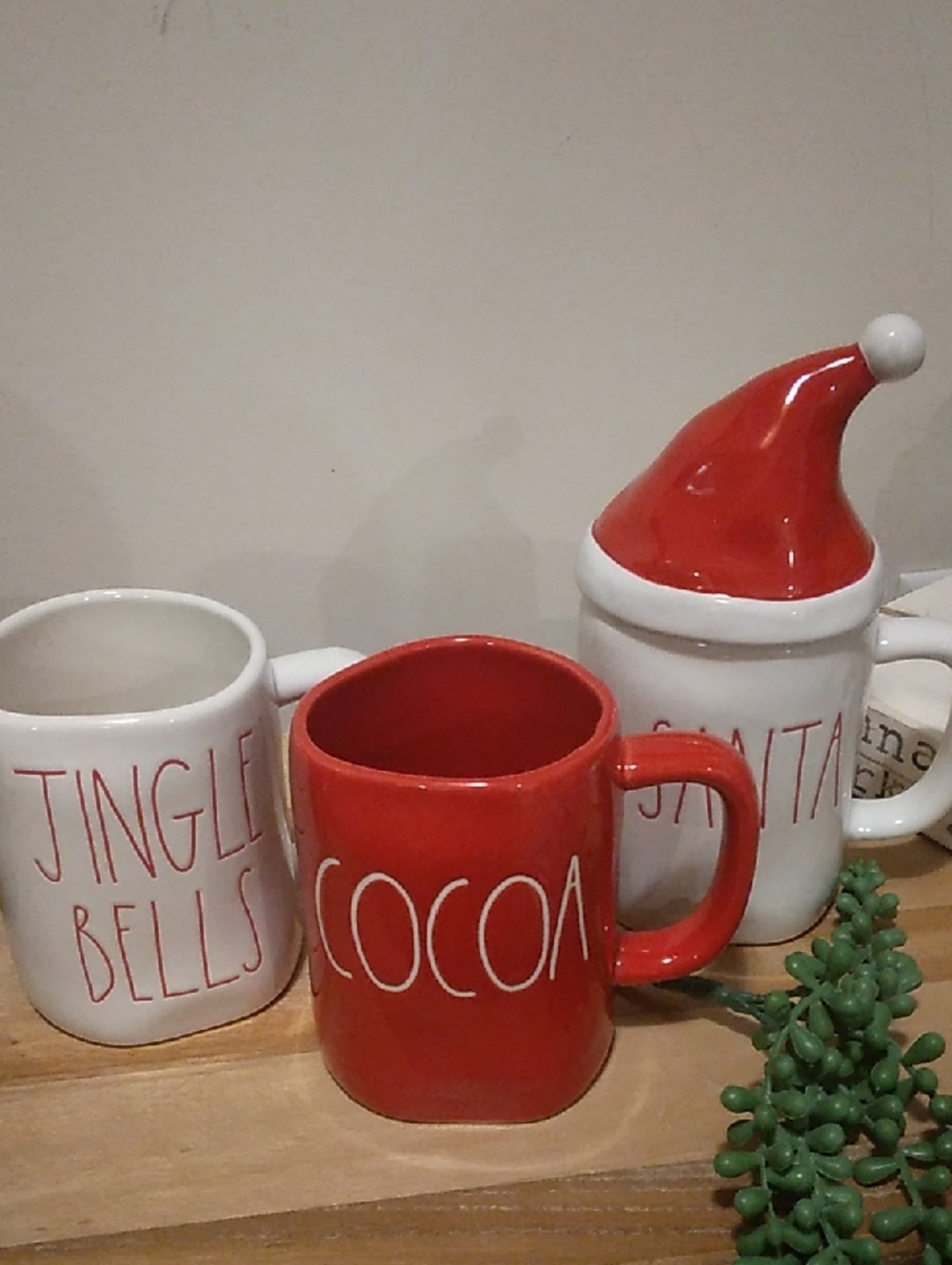 3 Rae Dunn Ceramic Christmas Mugs & Santa Hat
